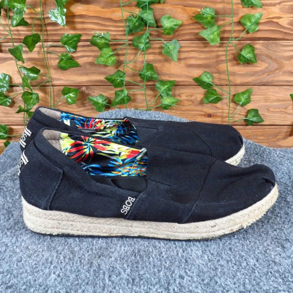 Skechers BOBS Highlights High Jinx Womens Espadrille Wedge 9.5 Casual‎ Black